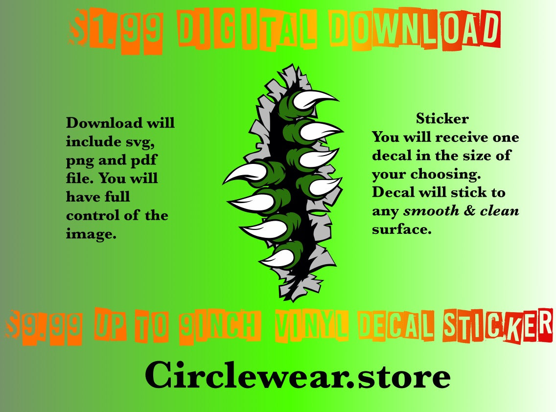 Monster Claw Sticker, Shirt or SVG File for Car, Truck, Motorcycle, Tumblers, Glass, Mirrors & Phones.