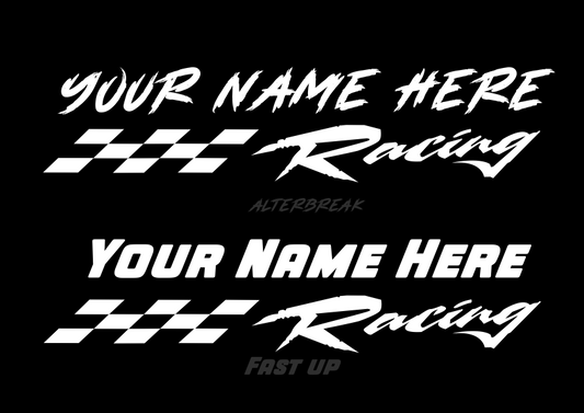Custom Name Racing Sticker Car Phone Wall Mirror. Iron on for Shirt Hoodie Biker Shorts.