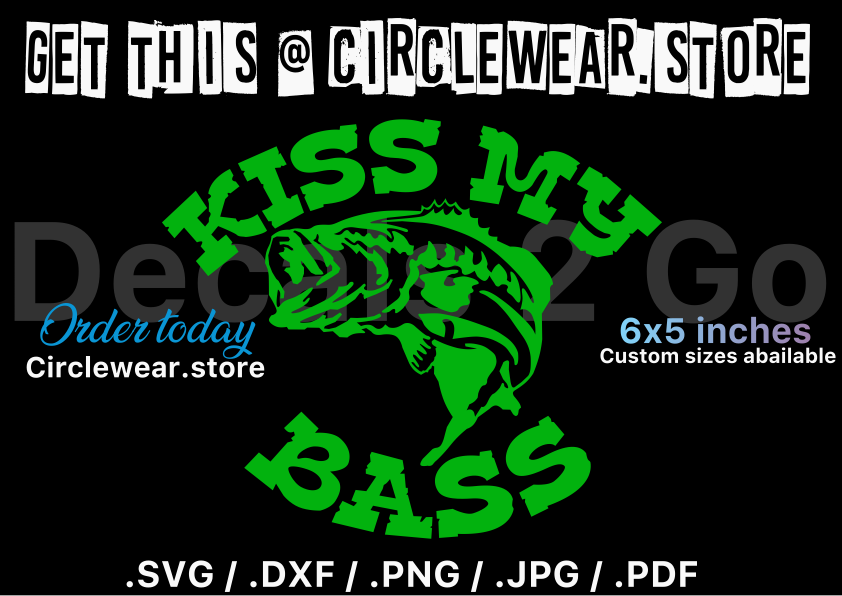 Kiss My Bass Fishing Decal Sticker for Fishermen and Women 6”x5”